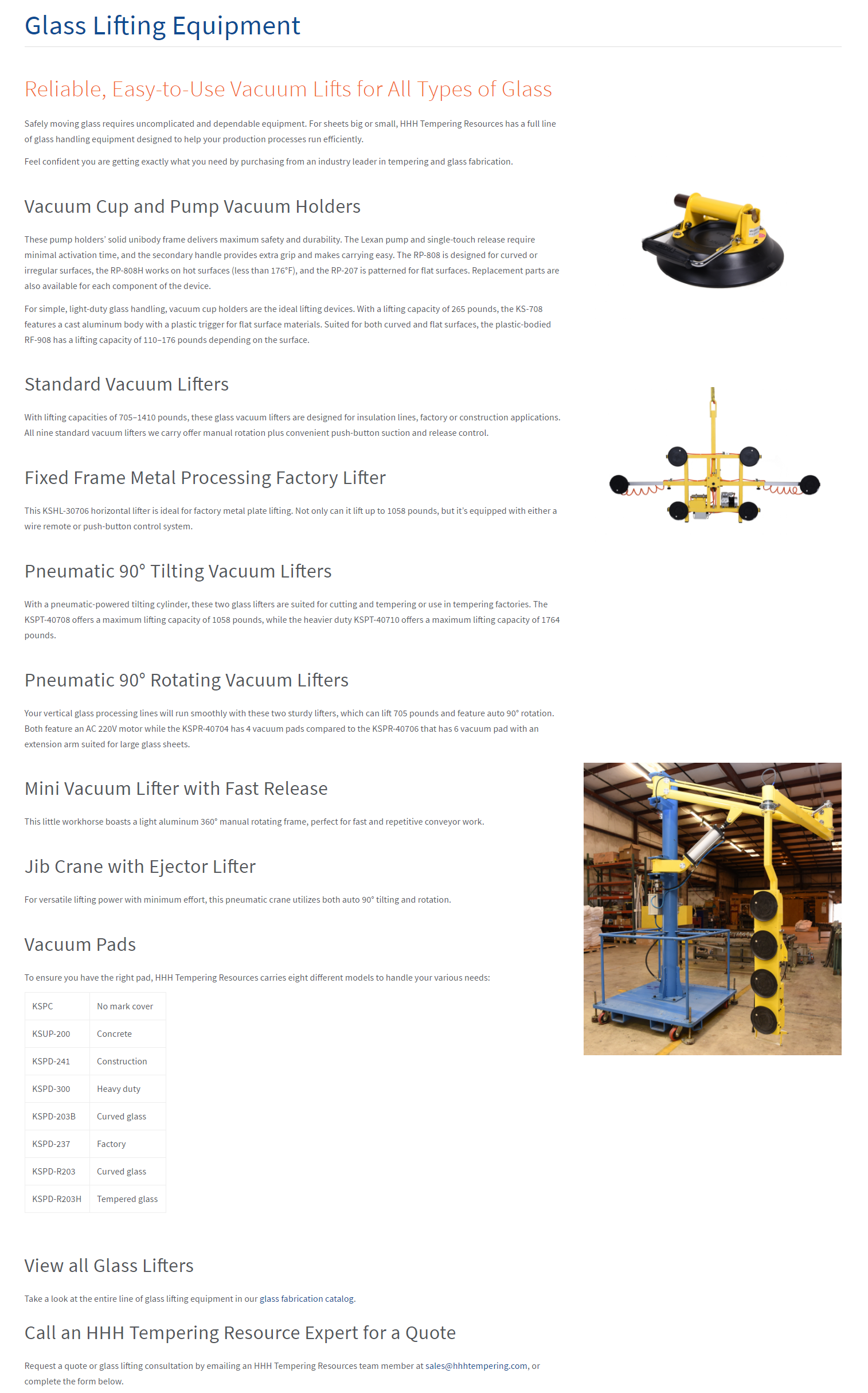 Glass lifters web page